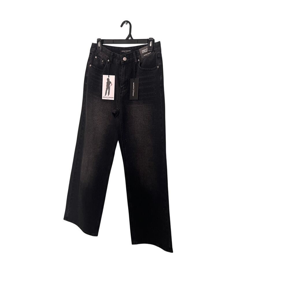 NWT Ashley Mason women Black high rise straight legs denim size 5. - Picture 1 of 9